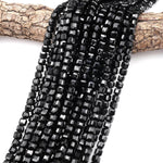 Faceted Natural Black Onyx 6mm Cube Beads 15.5" Strand