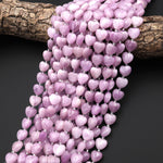 AAA Natural Kunzite Smooth Heart 10mm Beads Center Drilled Gemstone Good for Earrings 15.5" Strand
