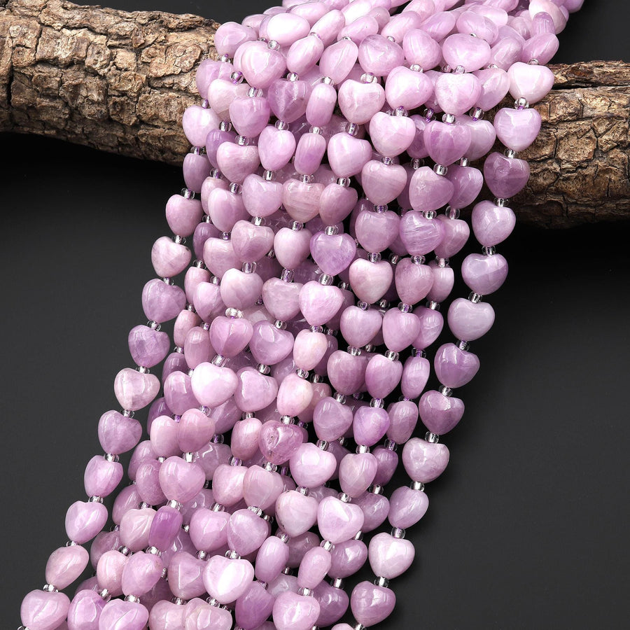 AAA Natural Kunzite Smooth Heart 10mm Beads Center Drilled Gemstone Good for Earrings 15.5" Strand
