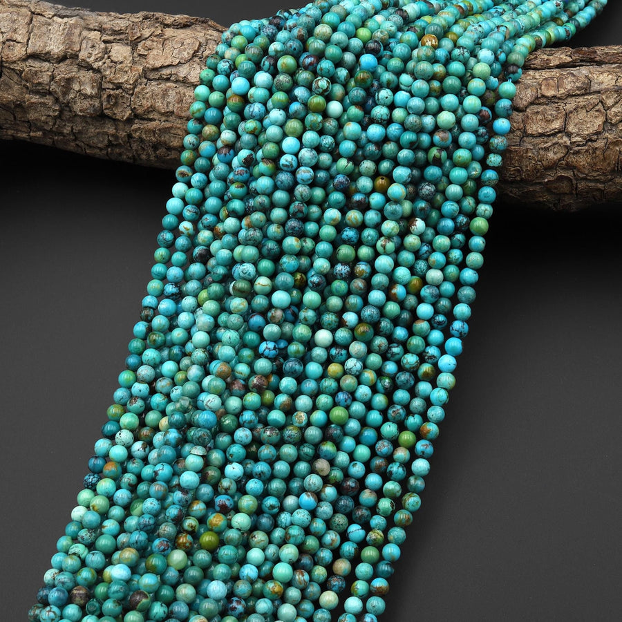 Genuine Natural Blue Green Brown Turquoise 2mm 3mm 4mm Smooth Round Gemstone Beads 15.5" Strand