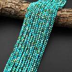 Genuine Natural Turquoise 3mm 4mm Faceted Round Beads Vibrant Blue Green Gemstone Micro Diamond Cut 15.5" Strand