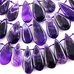 Natural Amethyst Smooth Teardrop Top Side Drilled Gemstone Beads 15.5" Strand