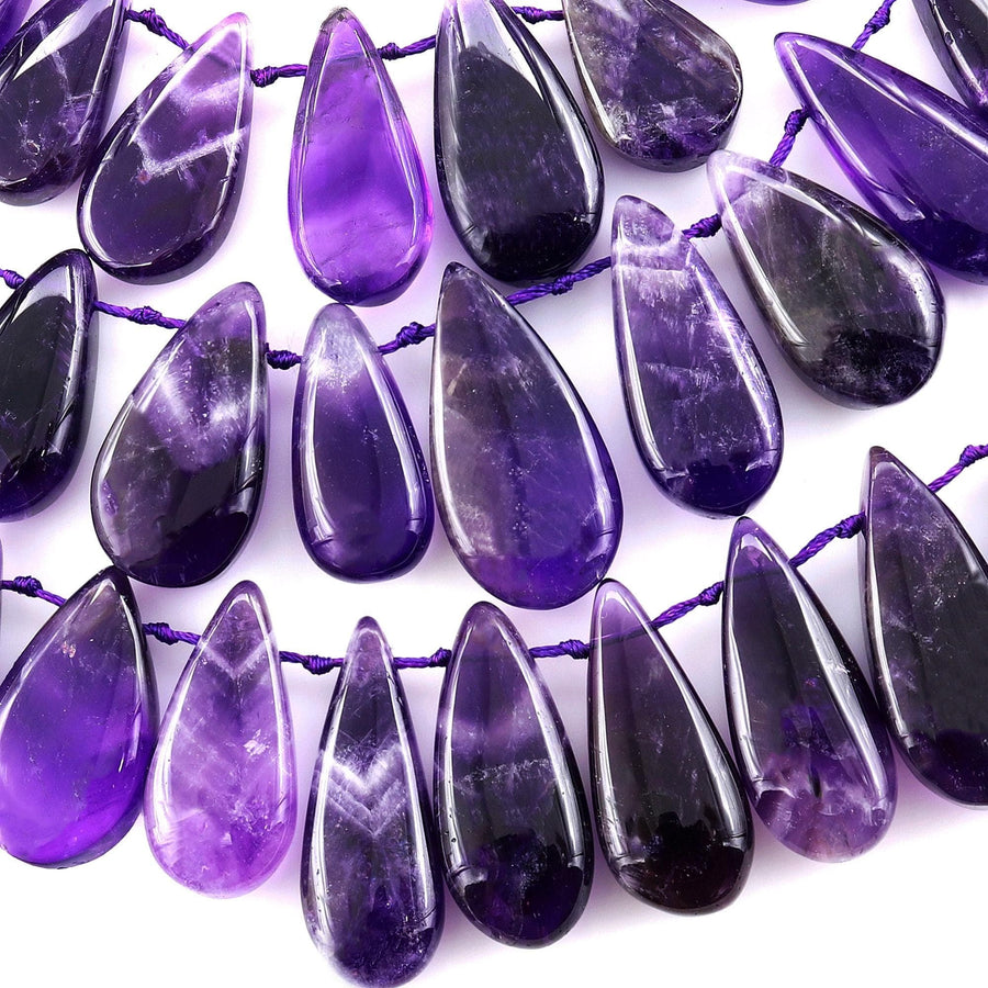 Natural Amethyst Smooth Teardrop Top Side Drilled Gemstone Beads 15.5" Strand