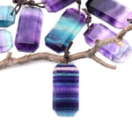 AAA Natural Rainbow Fluorite Faceted Rectangle Tile Pendant Side Drilled Gemstone
