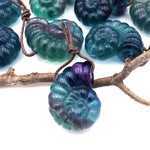 AAA Hand Carved Natural Candy Fluorite Deep Blue Green Purple Ammonite Pendant