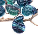 AAA Hand Carved Natural Candy Fluorite Deep Blue Green Purple Ammonite Pendant