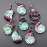 AAA Hand Carved Natural Candy Fluorite Bicolor Green Purple Ammonite Pendant
