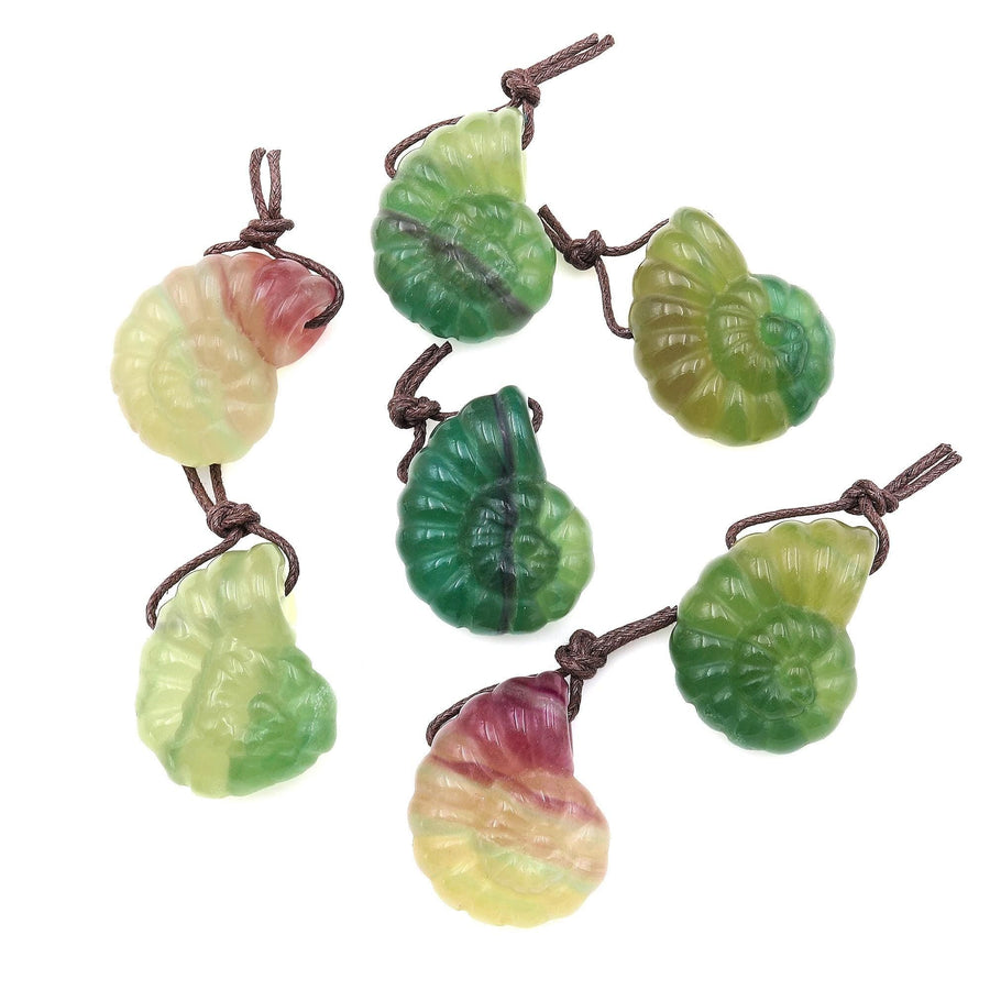 AAA Hand Carved Natural Candy Fluorite Bicolor Yellow Green Ammonite Pendant
