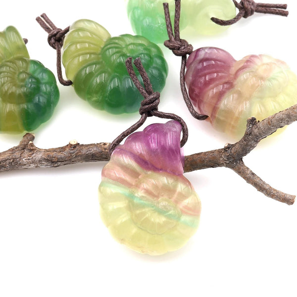 AAA Hand Carved Natural Candy Fluorite Bicolor Yellow Green Ammonite Pendant A2