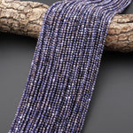 Natural Burma Blue Sapphire Faceted 2mm Round Beads 15.5" Strand