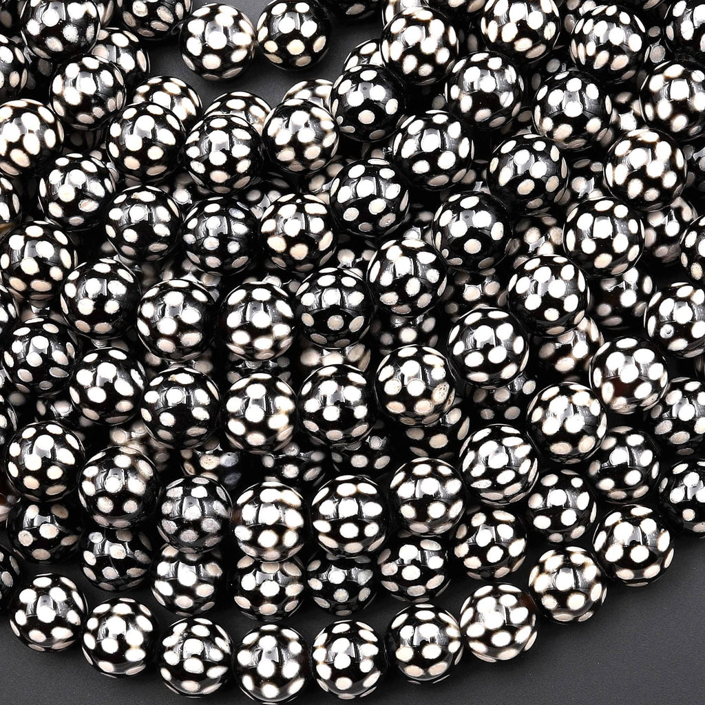 Tibetan Snake Skin Agate 8mm 10mm Black White Round Beads 15.5" Strand