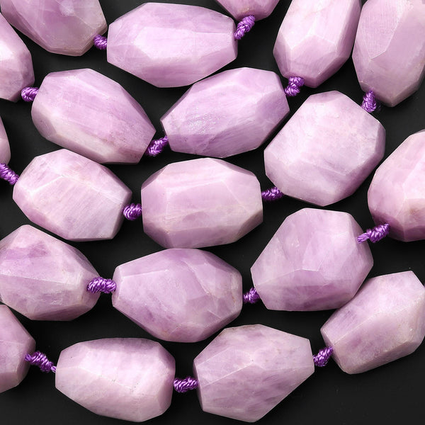 Large Faceted Natural Kunzite Nugget Beads 15.5" Strand