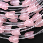 AAA Natural Pink Rose Quartz Hand Carved Tulip Lily Flower Vertically Drilled Gemstone 15mm Beads Strand