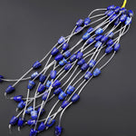 AAA Natural Blue Lapis Hand Carved Tulip Lily Flower Vertically Drilled Gemstone 15mm Beads Strand