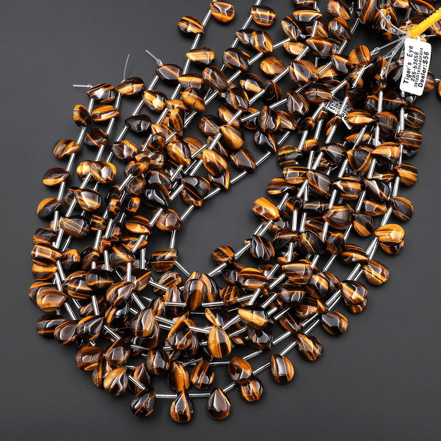 AAA Natural Tiger's Eye Teardrop 14x10mm Beads Top Side Drilled Gemstone Good for Earrings 15.5" Strand