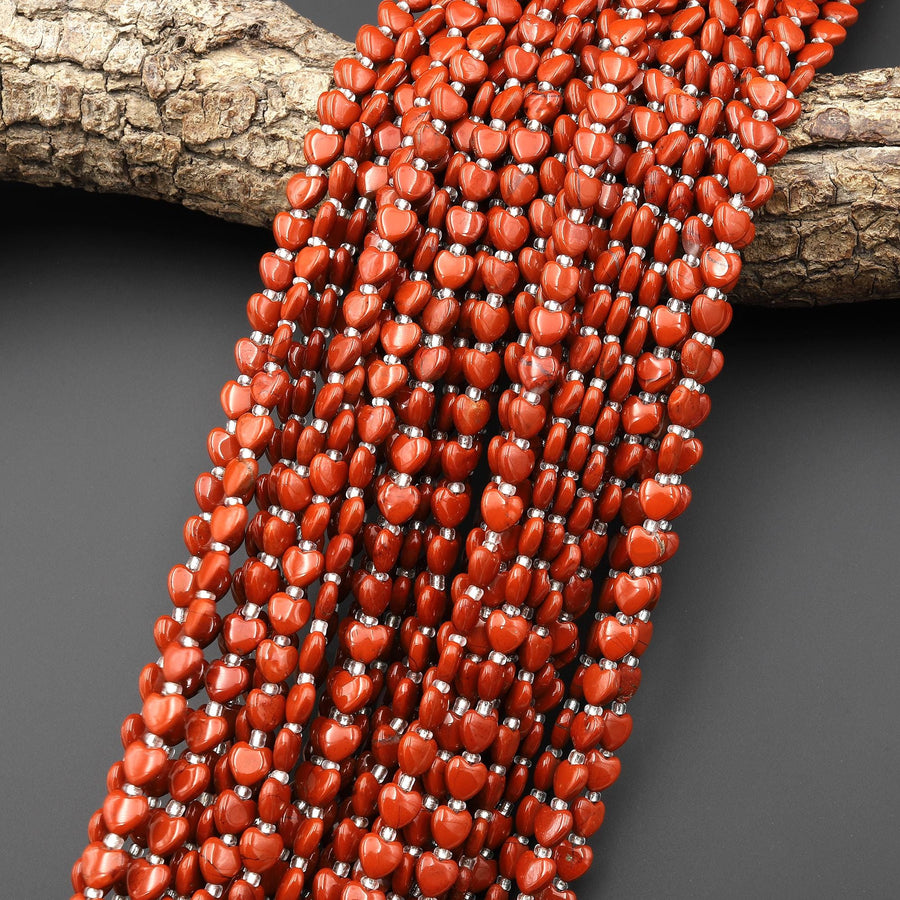 Natural Red River Jasper Heart Beads 6mm Gemstone 15.5" Strand