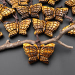 AAA Hand Carved Natural Golden Tiger's Eye Butterfly Pendant Gemstone Focal Bead