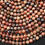 Natural Orange Pink Rhodochrosite 6mm Faceted Round Beads Micro Laser Diamond Cut Gemstone 15.5" Strand