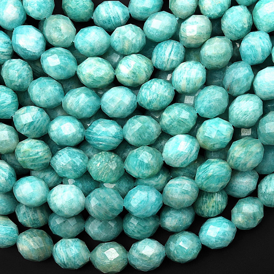 Faceted Natural Peruvian Amazonite Oval Egg Barrel Beads 10x8mm 15.5" Strand