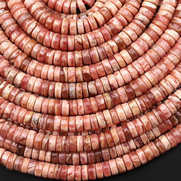AAA Natural Pink Rhodochrosite Smooth Heishi 4mm 5mm 6mm 7mm 8mm Beads Gemstone 15.5" Strand