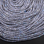 May include: A close-up image of a strand of light blue faceted gemstone beads. The beads are small and round, with a smooth, polished surface. The beads are arranged in a tight, overlapping pattern, creating a textured and iridescent effect.