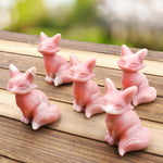 Hand-Carved Natural Pink Opal Fox Figurine Crystal Miniature