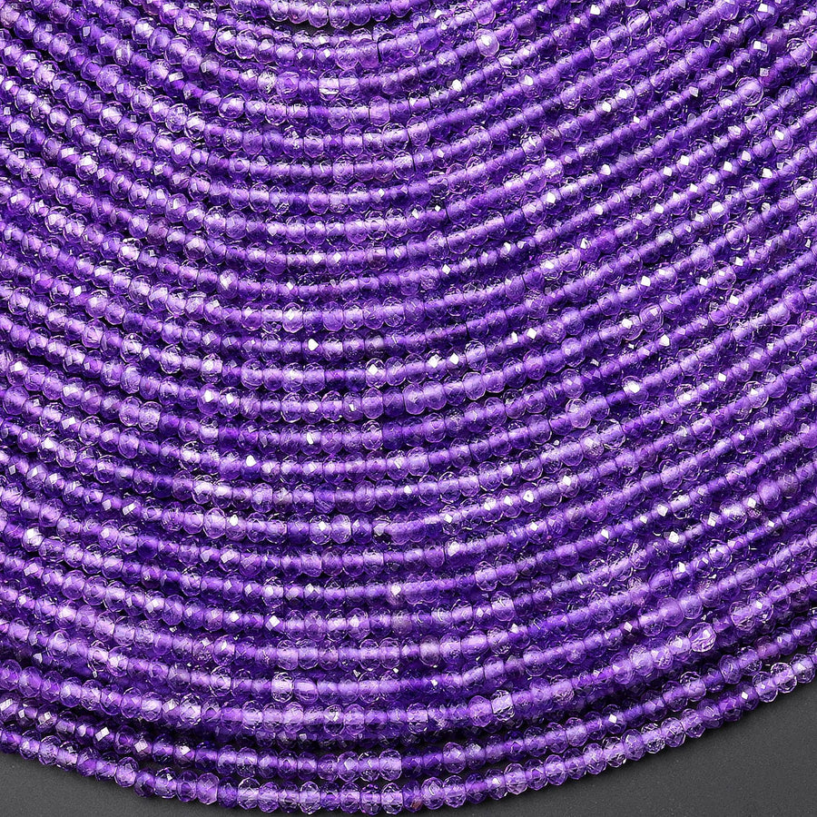 AAA Faceted Natural Purple Amethyst 2mm 3mm Rondelle Gemstone Beads 15.5" Strand