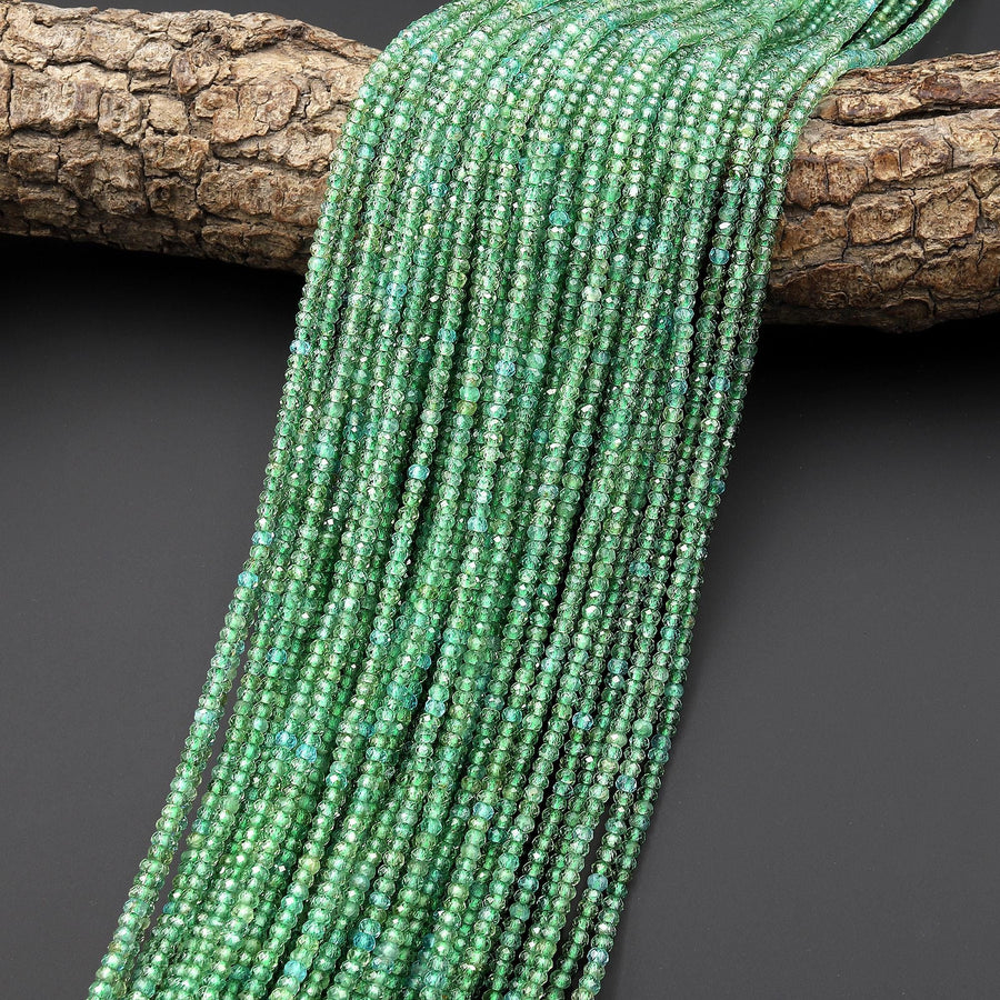 Rare Faceted Natural Green Apatite 3mm Rondelle Beads 15.5" Strand