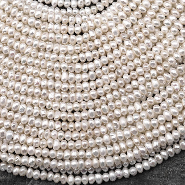 Genuine White Freshwater Pearl 4mm Potato Rondelle Beads Shimmery Iridescent Classic Pearl 14" Strand