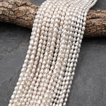 Genuine White Freshwater Potato Oval Rice 6x4mm Pearl Shimmery Iridescent Classic White Pearl 14" Strand
