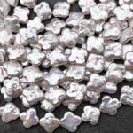 Real Genuine Natural White Freshwater Pearl Lucky 4 Four Leaf Clover 12mm Beads Strand