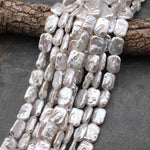 AAA Extra Iridescent Natural White Rectangle Freshwater Pearl Beads 15.5" Strand