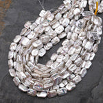 AAA Extra Iridescent Natural White Rectangle Freshwater Pearl Beads 15.5" Strand