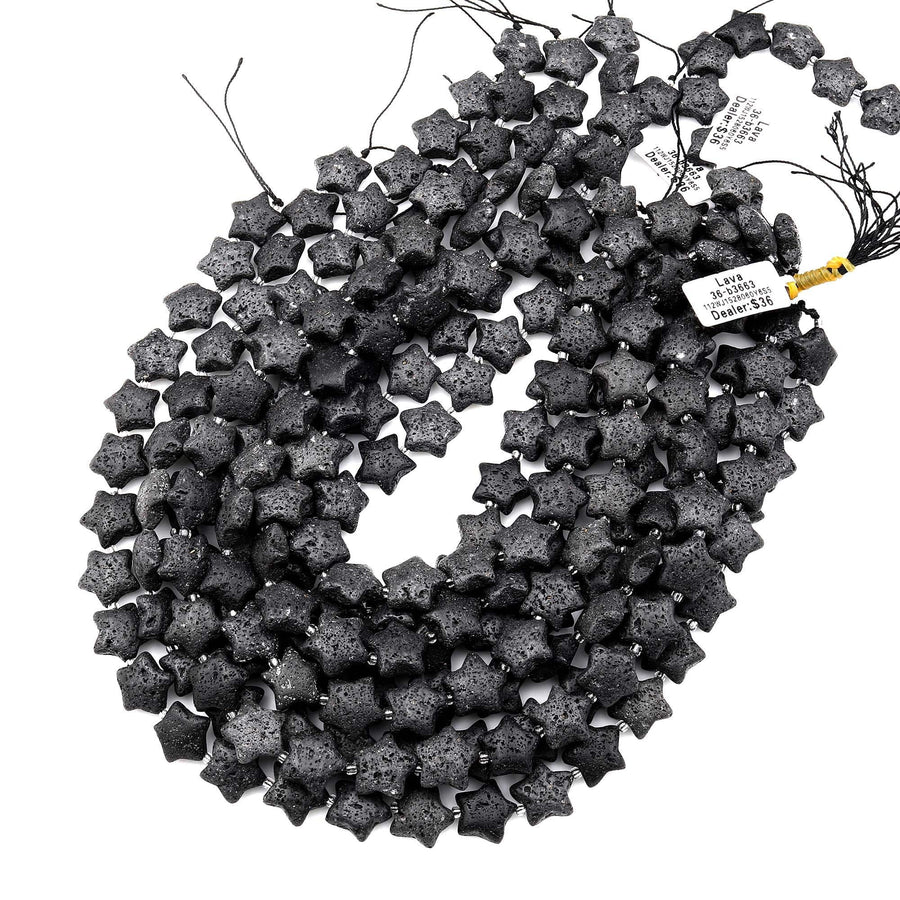 Natural Volcanic Black Lava Stone 16mm Star Beads 15.5" Strand