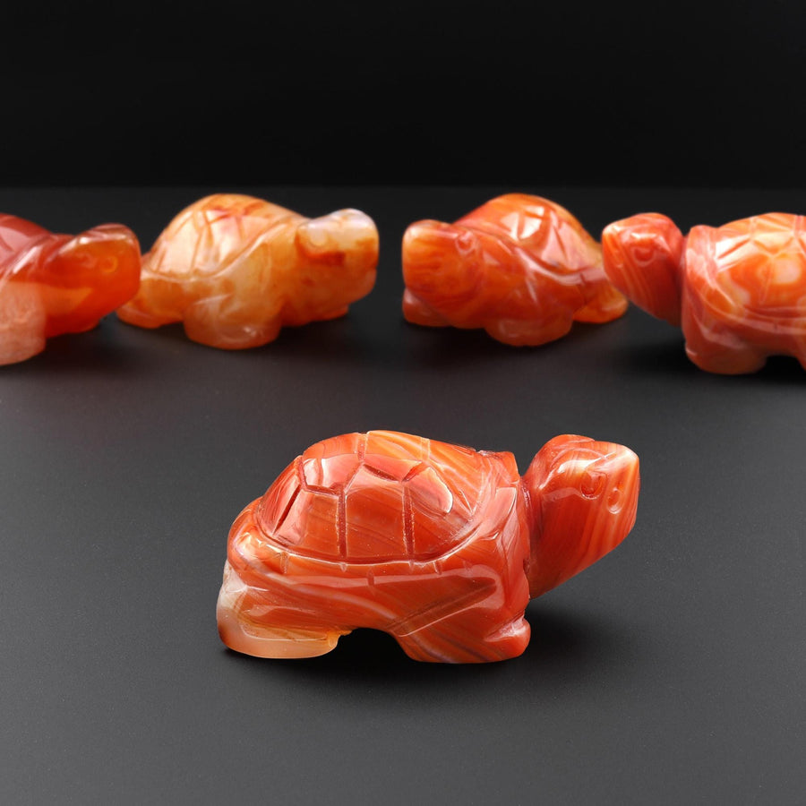 Hand-Carved Natural Banded Orange Carnelian Turtle Figurine Crystal Miniature