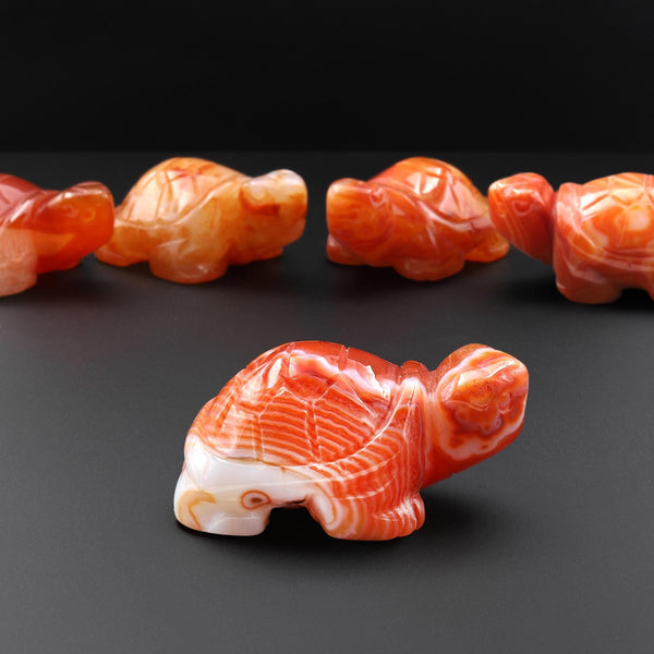 Hand-Carved Natural Orange Red Carnelian Turtle Figurine Crystal Miniature A3