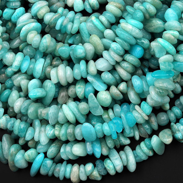 Natural Peruvian Amazonite Freeform Center Drilled Rondelle Chip Beads 15.5" Strand