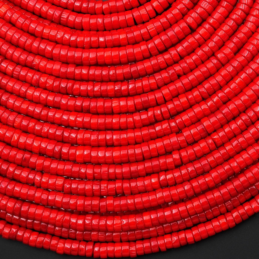 AAA Genuine Red Bamboo Coral Smooth Heishi Rondelle 4mm 15.5" Strand