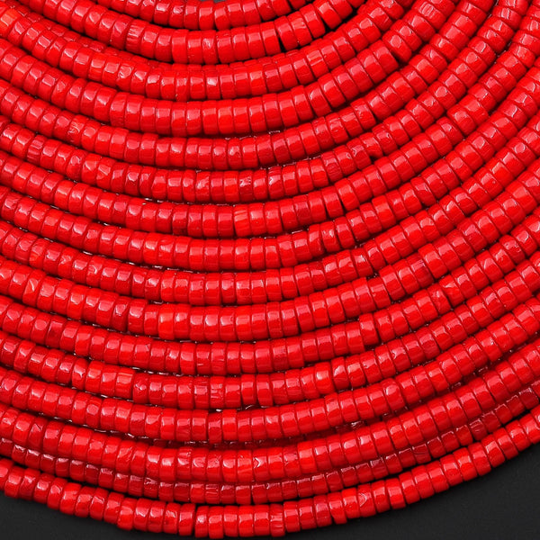 AAA Genuine Red Bamboo Coral Smooth Heishi Rondelle 4mm 15.5" Strand
