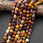 Natural Australian Mookaite Freeform Pebble Nugget Beads Sunset Colors Red Yellow Maroon Golden Brown 15.5" Strand