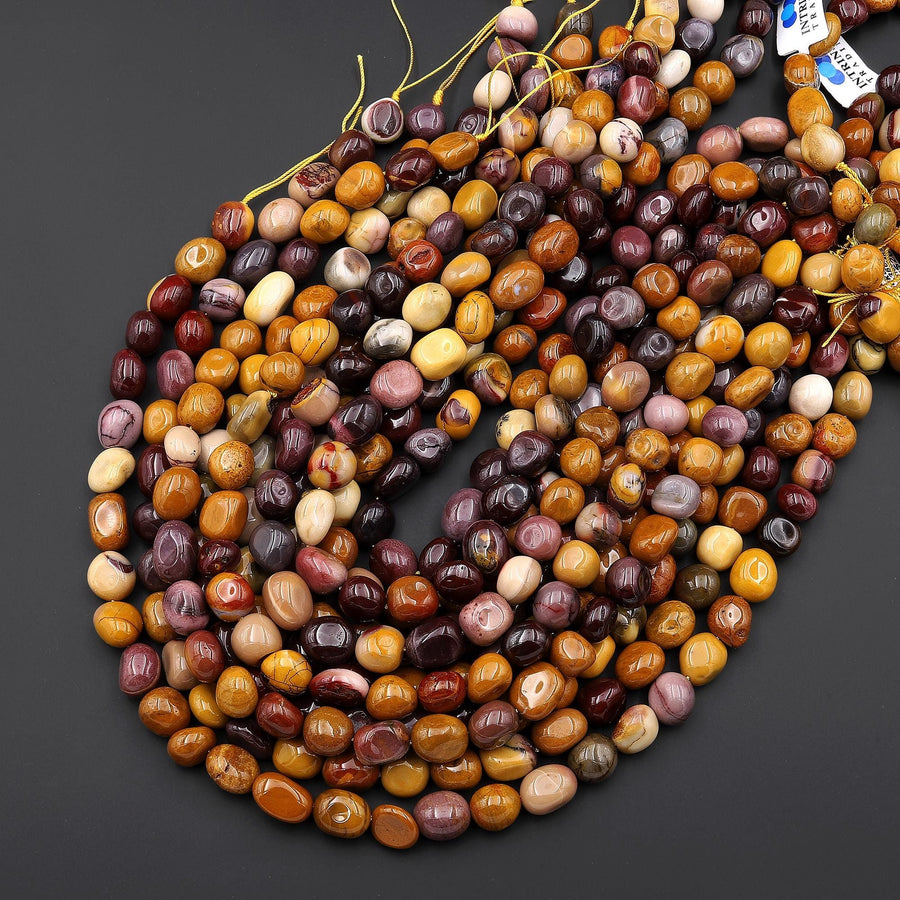 Natural Australian Mookaite Freeform Pebble Nugget Beads Sunset Colors Red Yellow Maroon Golden Brown 15.5" Strand