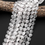 Icy Natural Rock Quartz Crystal Faceted Heart Beads 12mm Gemstone 15.5" Strand