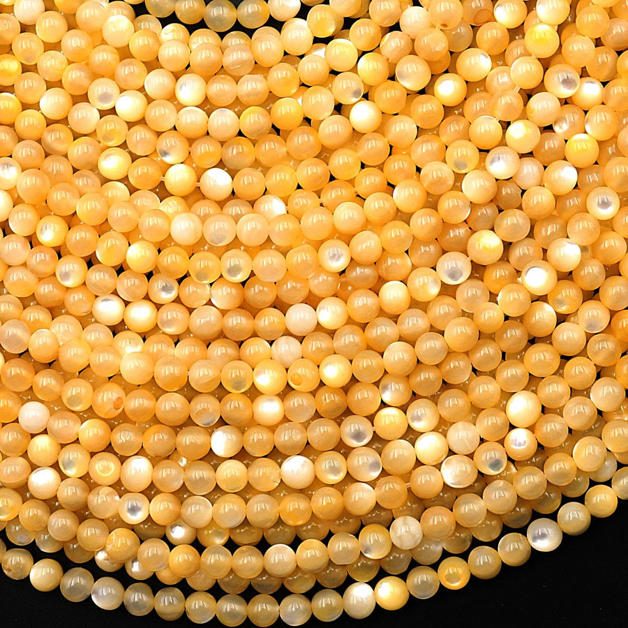 AAA Natural Golden Mother of Pearl 2mm 3mm Smooth Round Beads Iridescent Shell 15.5" Strand
