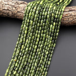 Natural Green Serpentine Jade 7x4mm Rice Barrel Beads 15" Strand