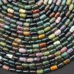 Natural Indian Agate 7x4mm Rice Barrel Tube Beads Aka Green Red Bloodstone 15" Strand