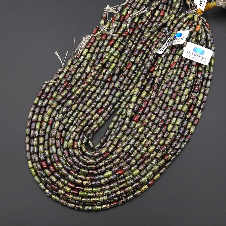 Natural Dragon Blood Jasper 7x2mm Small Smooth Rice Barrel Tube Beads 15" Strand