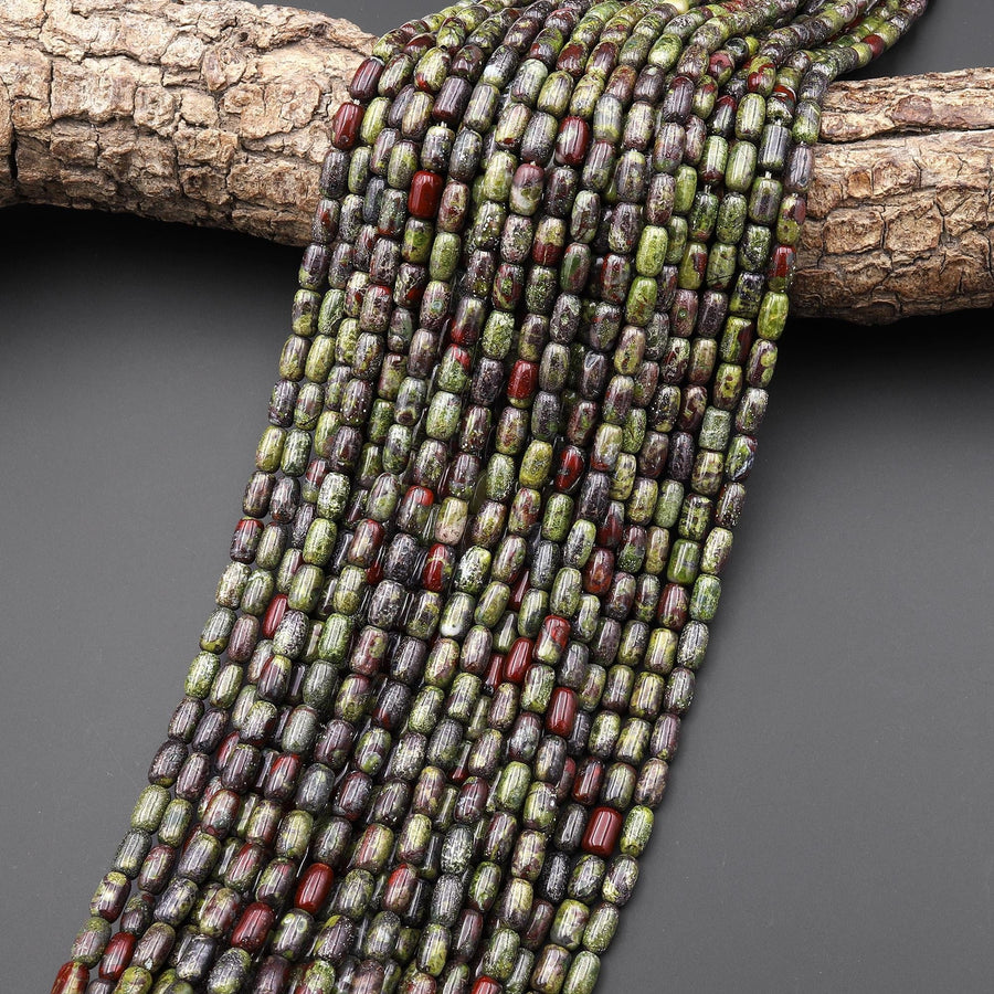 Natural Dragon Blood Jasper 7x2mm Small Smooth Rice Barrel Tube Beads 15" Strand