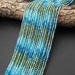 AAA Natural Teal Blue Green Apatite 3mm Faceted Round Beads Ombre Gemstone 15.5" Strand