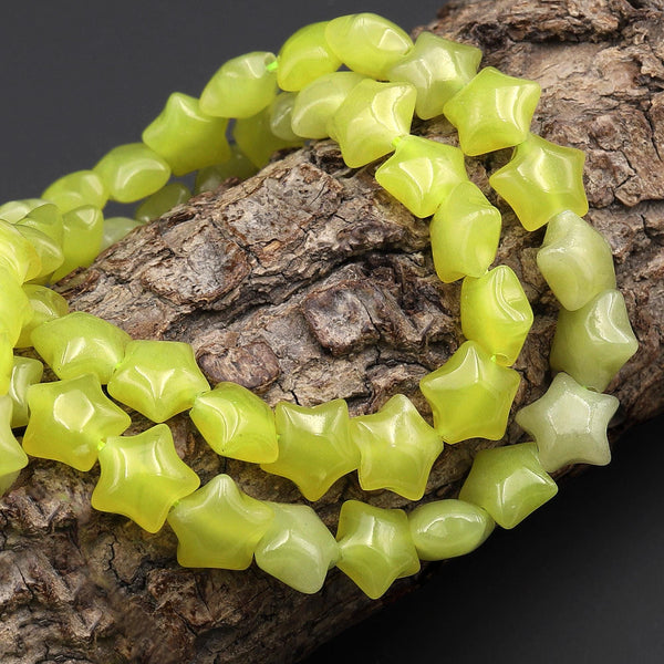 Natural Lemon Jade Beads 8mm Carved Star Gemstone 15.5" Strand
