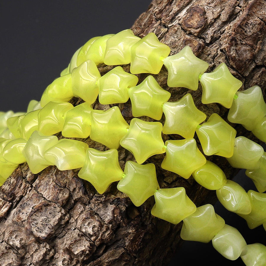 Natural Lemon Jade Beads 8mm Carved Star Gemstone 15.5" Strand